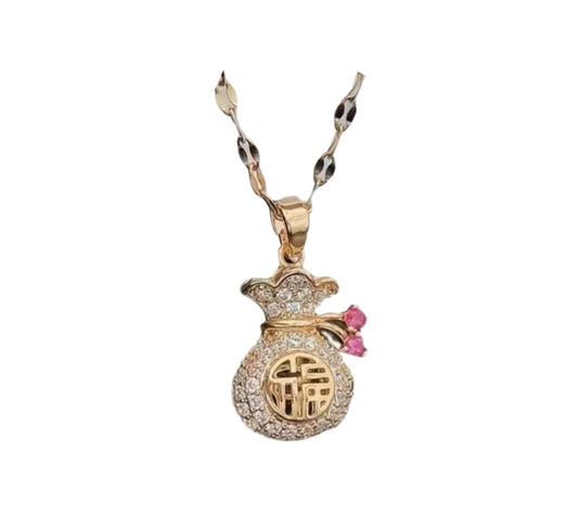 Diamond money bag necklace