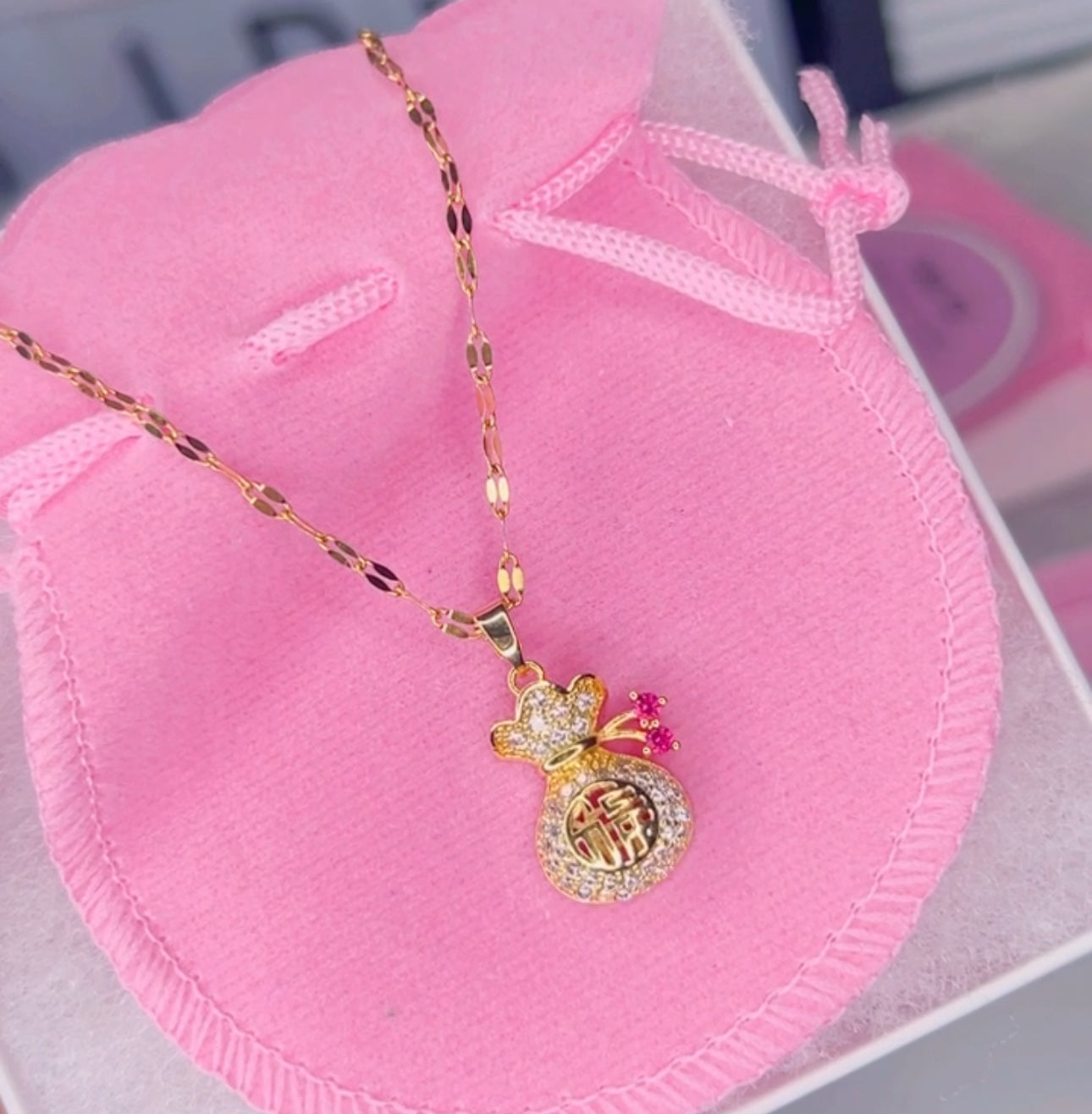 Diamond money bag necklace