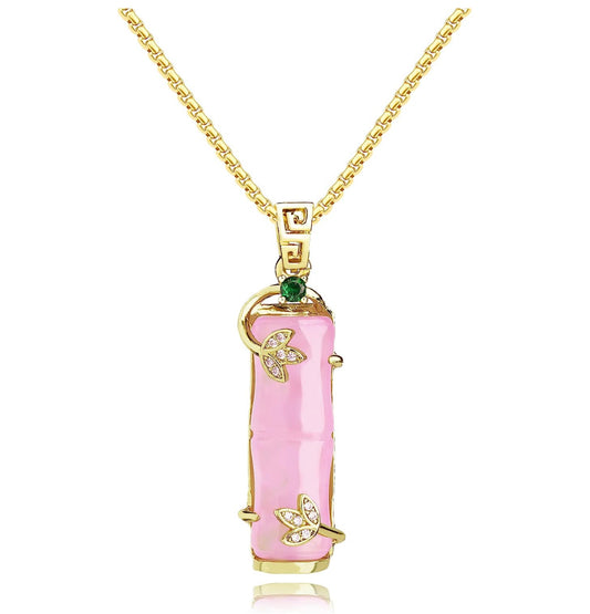 Pink jade bamboo necklace
